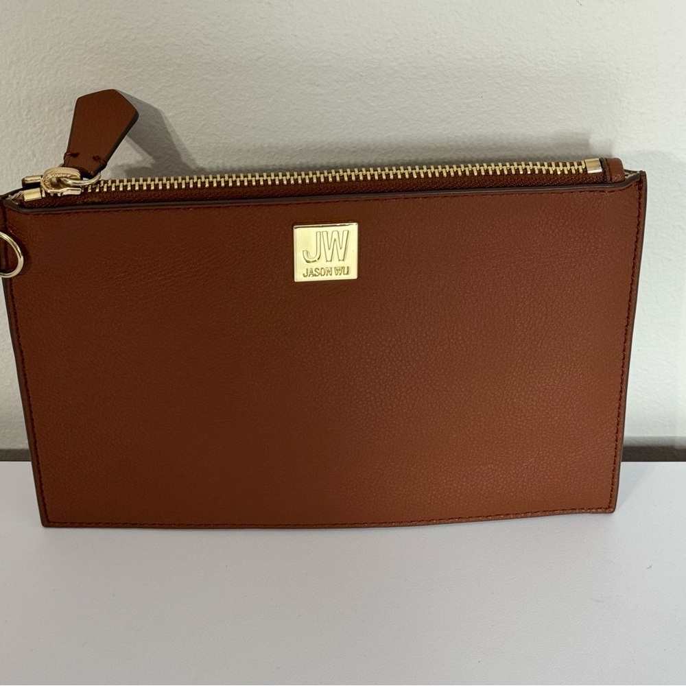 Jason Wu Brown Leather Flat Wallet/Bag Insert with Zipper and Hook Holder